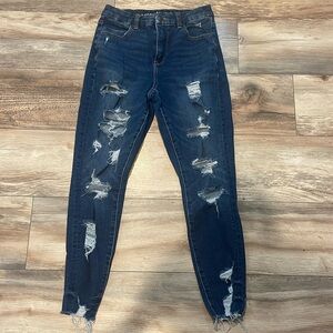 American Eagle Curvy High Rise Jegging Jeans Size 2 Short Distressed Holes Dark